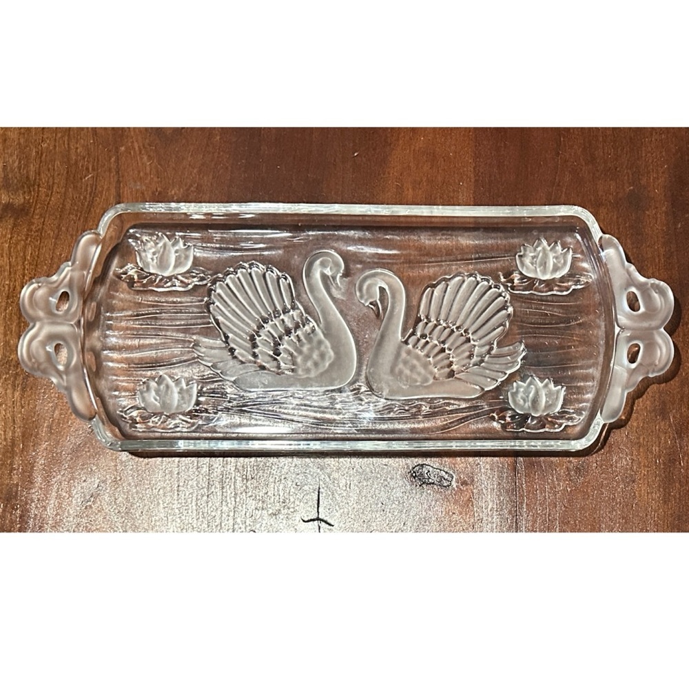 Vintage Mikasa Walther Crystal Swan Tray Platter Handles Serving Dish W. Germany